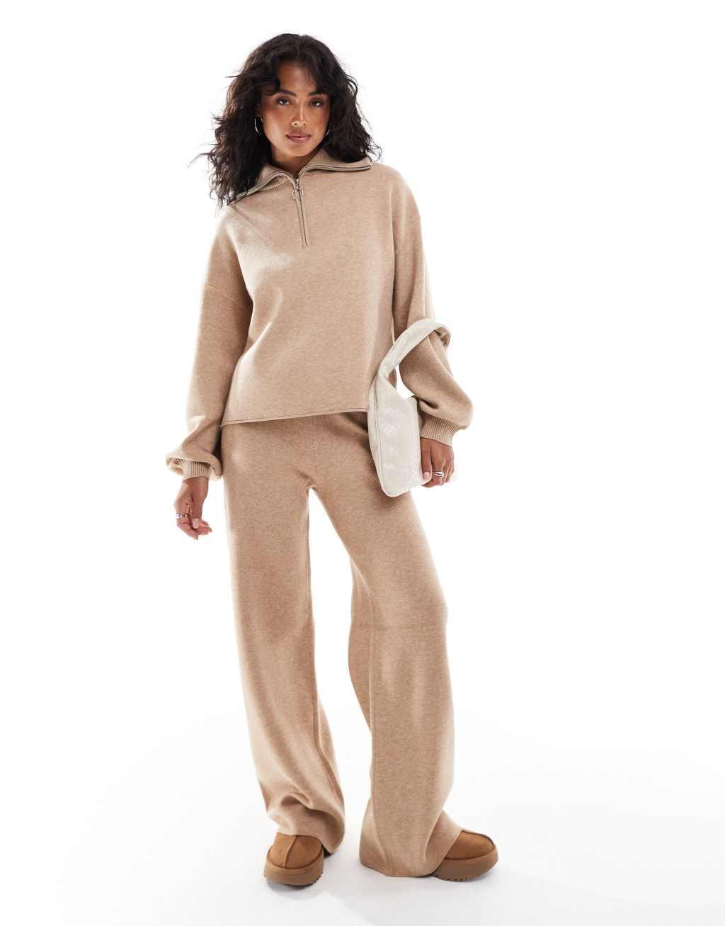 Stradivarius quarter zip sweater in beige - part of a set Product Image