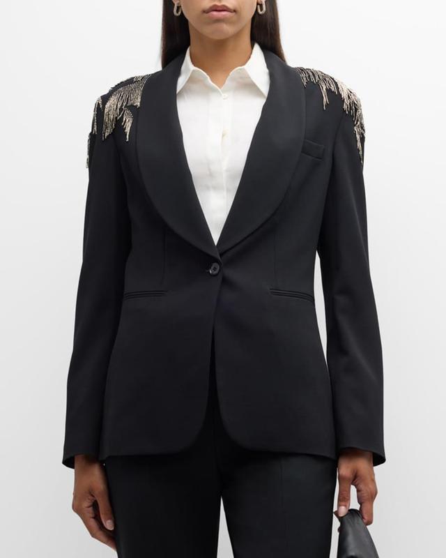 Tamara Luxury Wool Crepe Blazer Jacket with Crystal Embellishment  Product Image