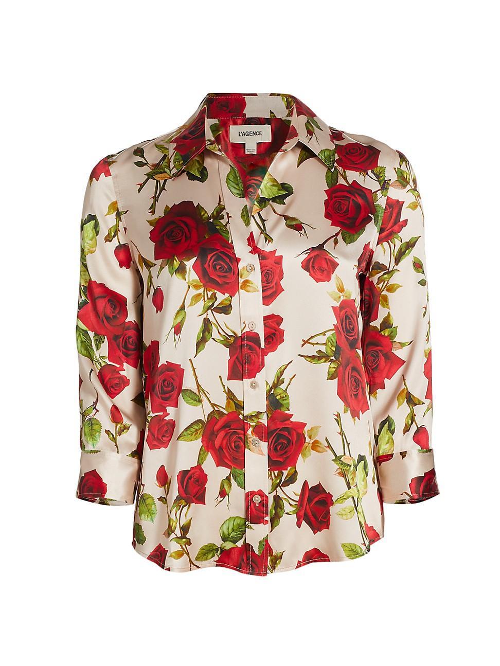 Womens Dani Rose Printed Silk Blouse Product Image