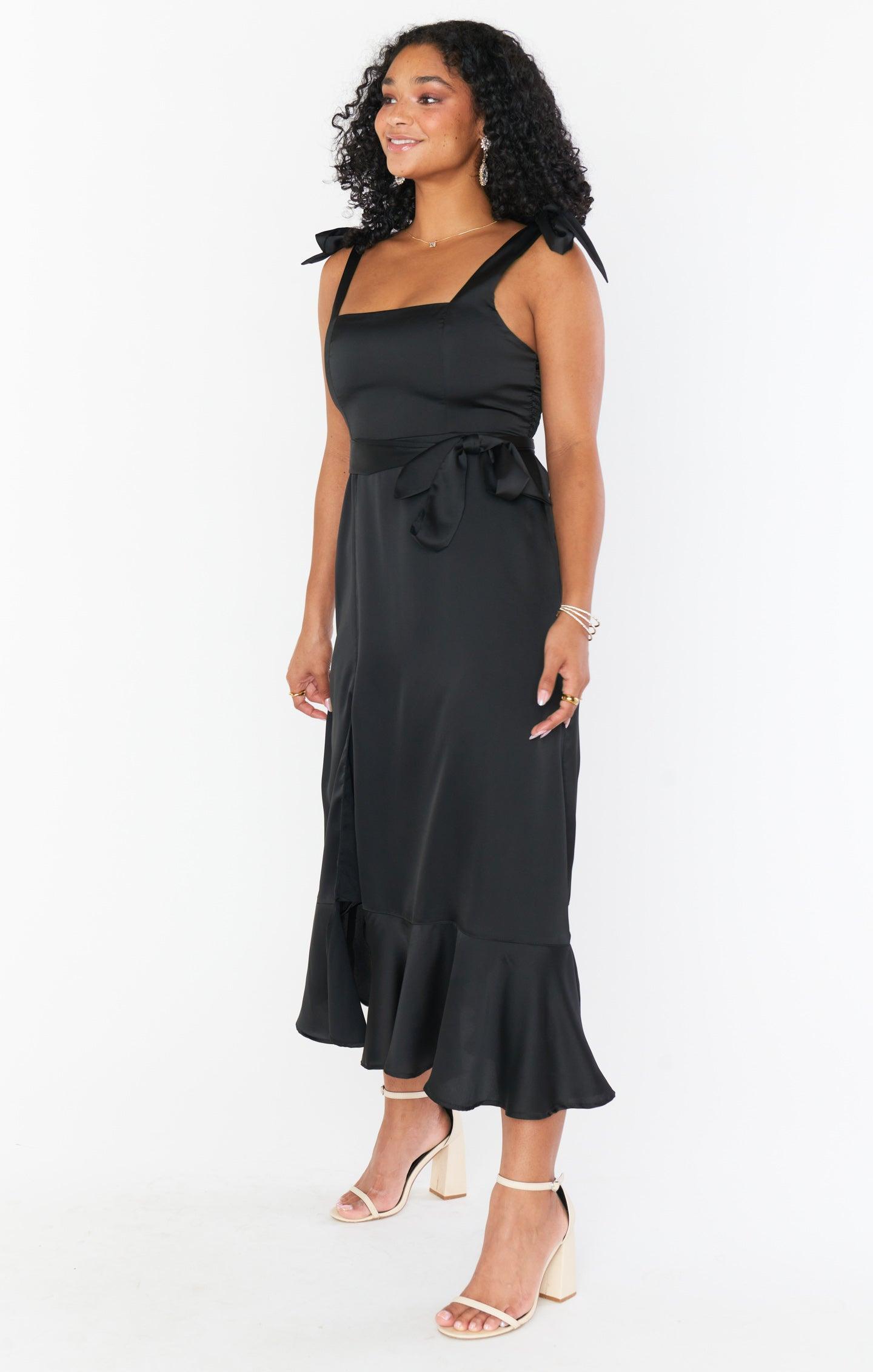 Claire Midi Dress ~ Black Luxe Satin Product Image