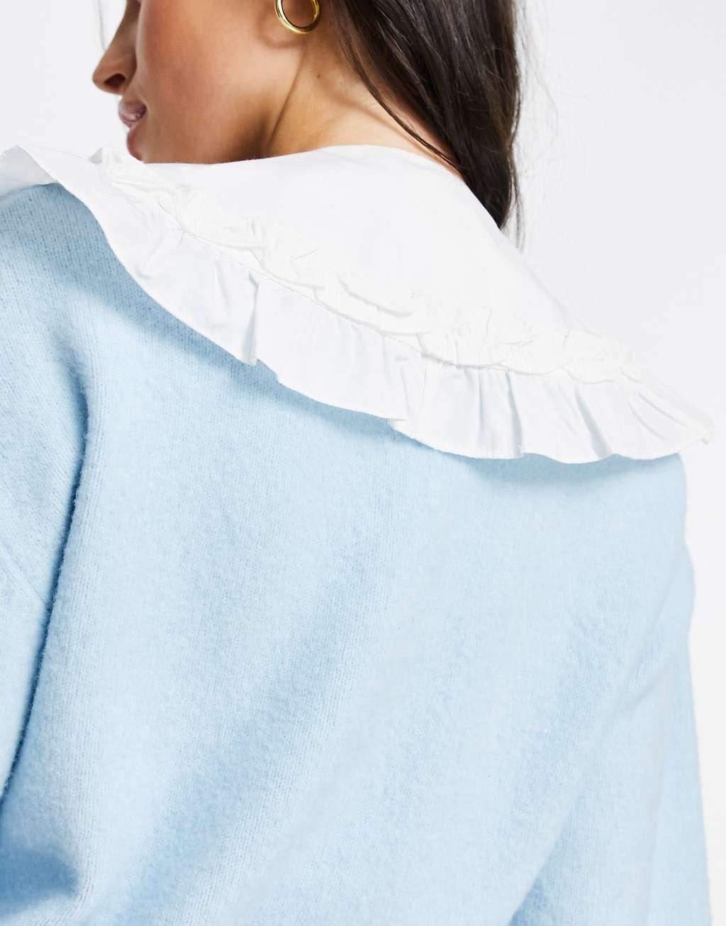 Vero Moda exaggerated frill collar in white Product Image