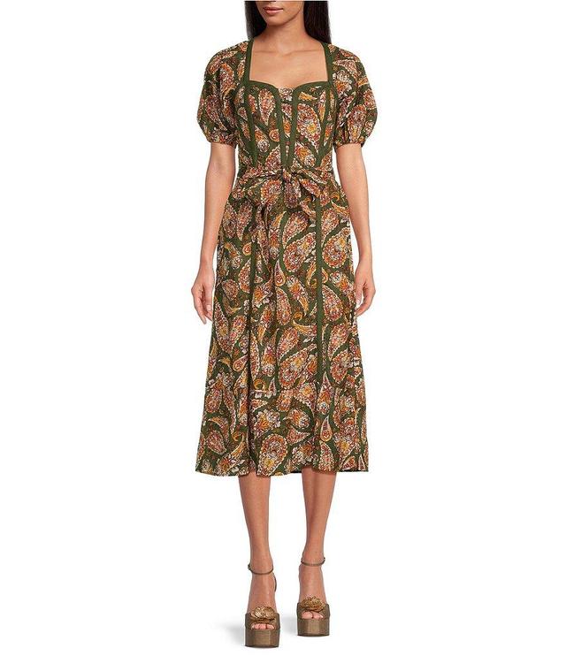 Sam Edelman Sweetheart Neck Puff Sleeve Belted Midi Dress Product Image