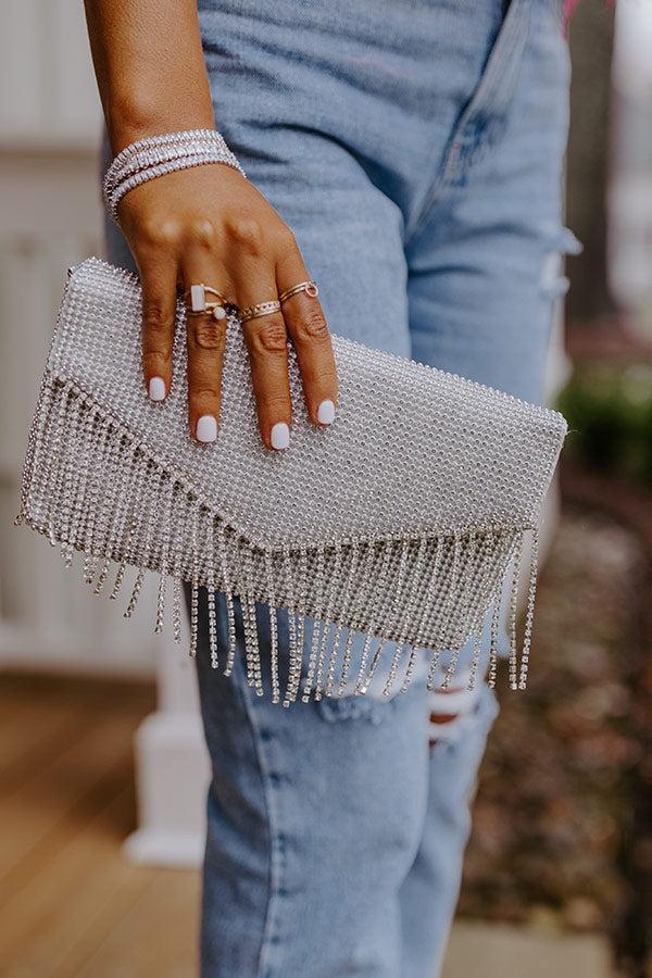 VIP Party Rhinestone Clutch In Silver Product Image