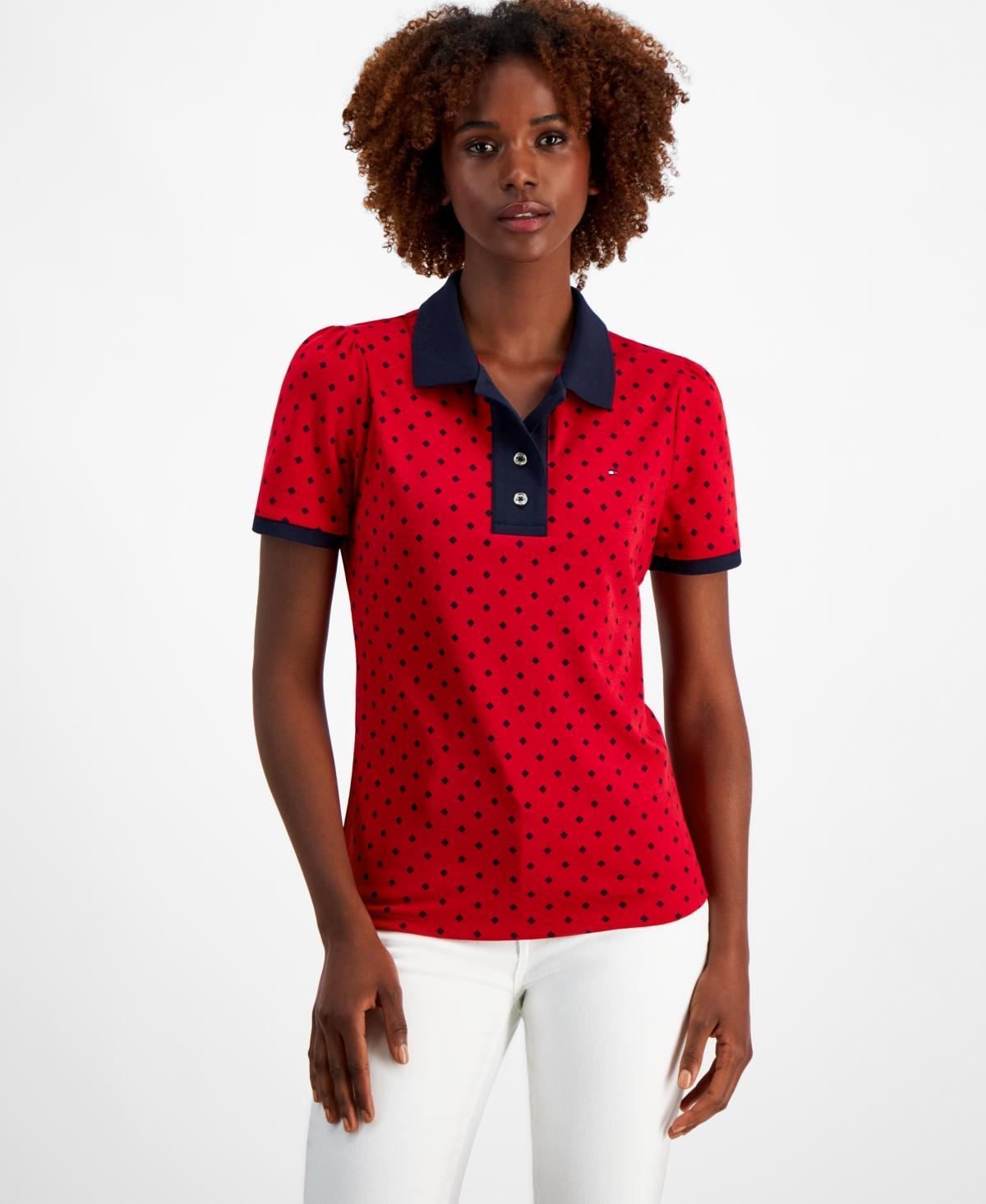 Women's Cotton Printed Puff-Sleeve Polo Product Image