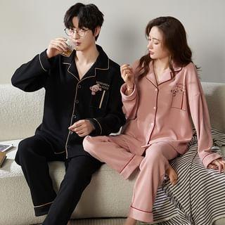 Couple Matching Loungewear Set : Long-Sleeve Bear Print Top + Pants Product Image