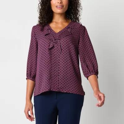 Liz Claiborne Womens V Neck 3/4 Sleeve Blouse Product Image