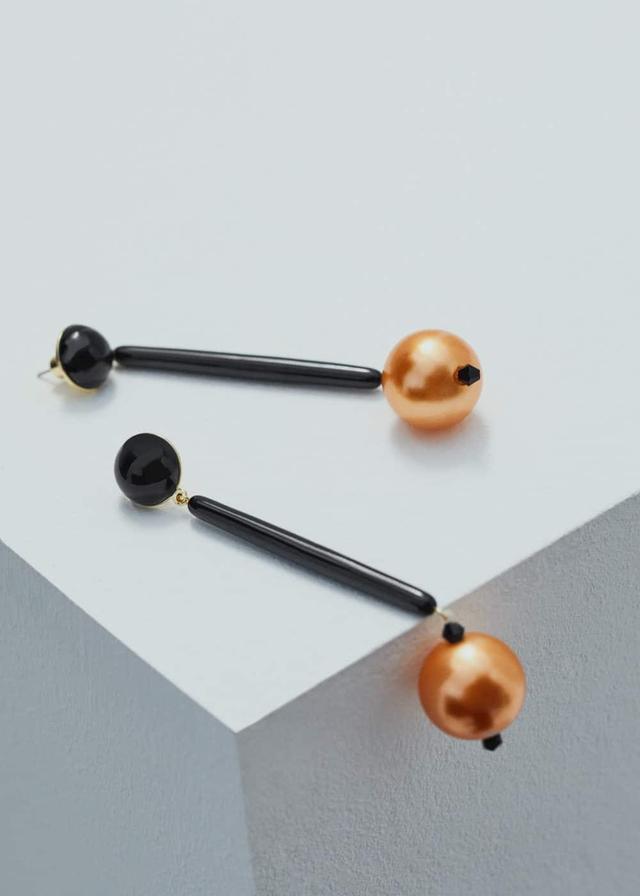 MANGO - Rigid earrings with bead detail - One size - Women Product Image