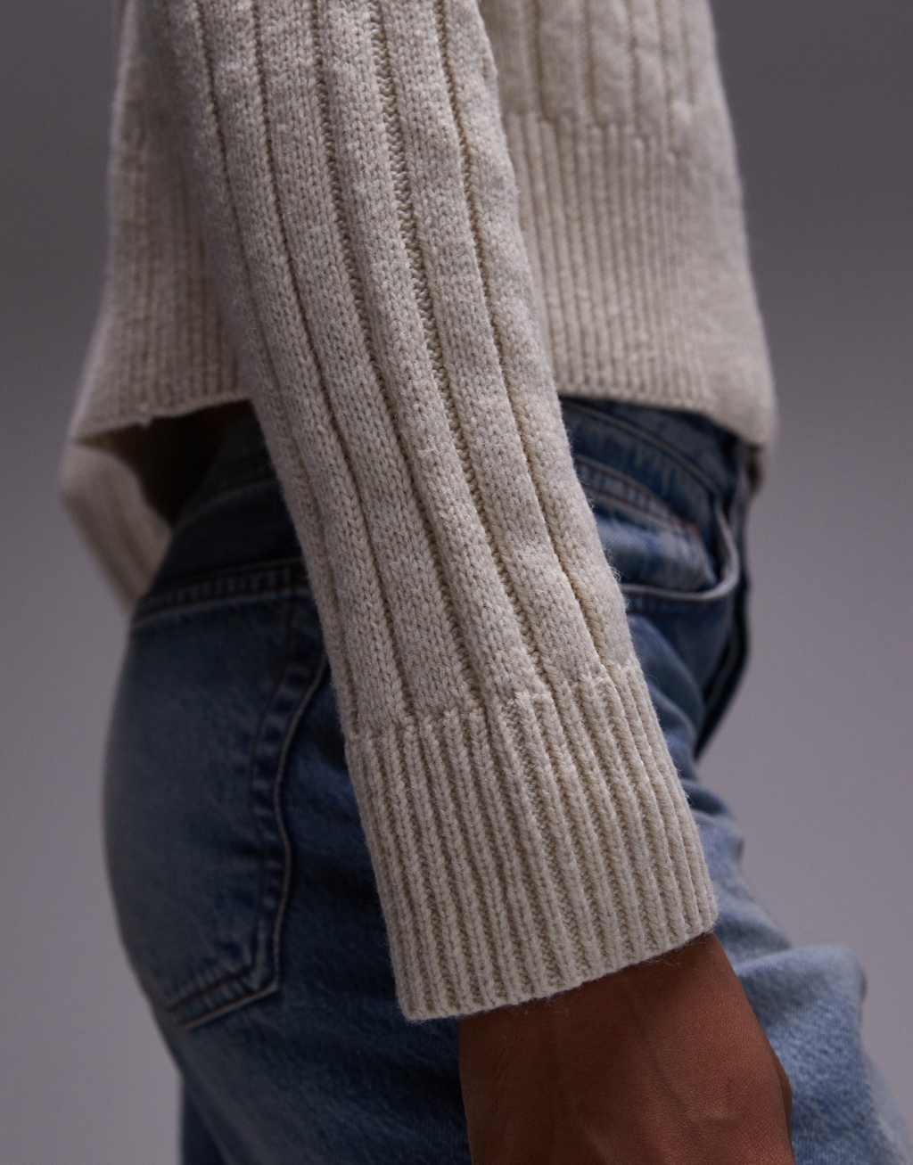 Mango chunky ribbed round neck sweater in oatmeal Product Image