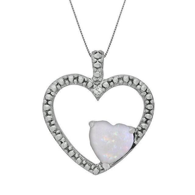 Gemminded Sterling Silver Lab-Created Opal and Diamond Accent Heart Pendant, Womens White Product Image