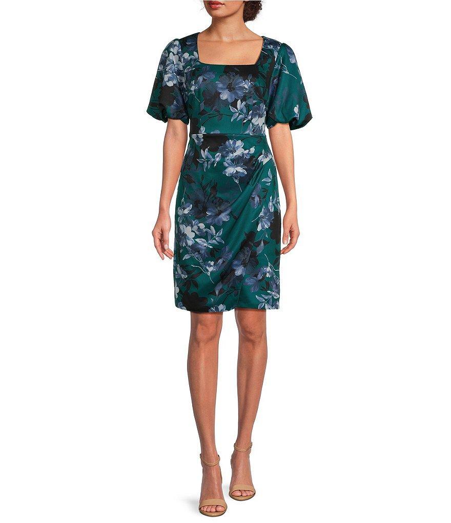 Alex Evenings Short Puff Sleeve Square Neck Floral Dress Product Image