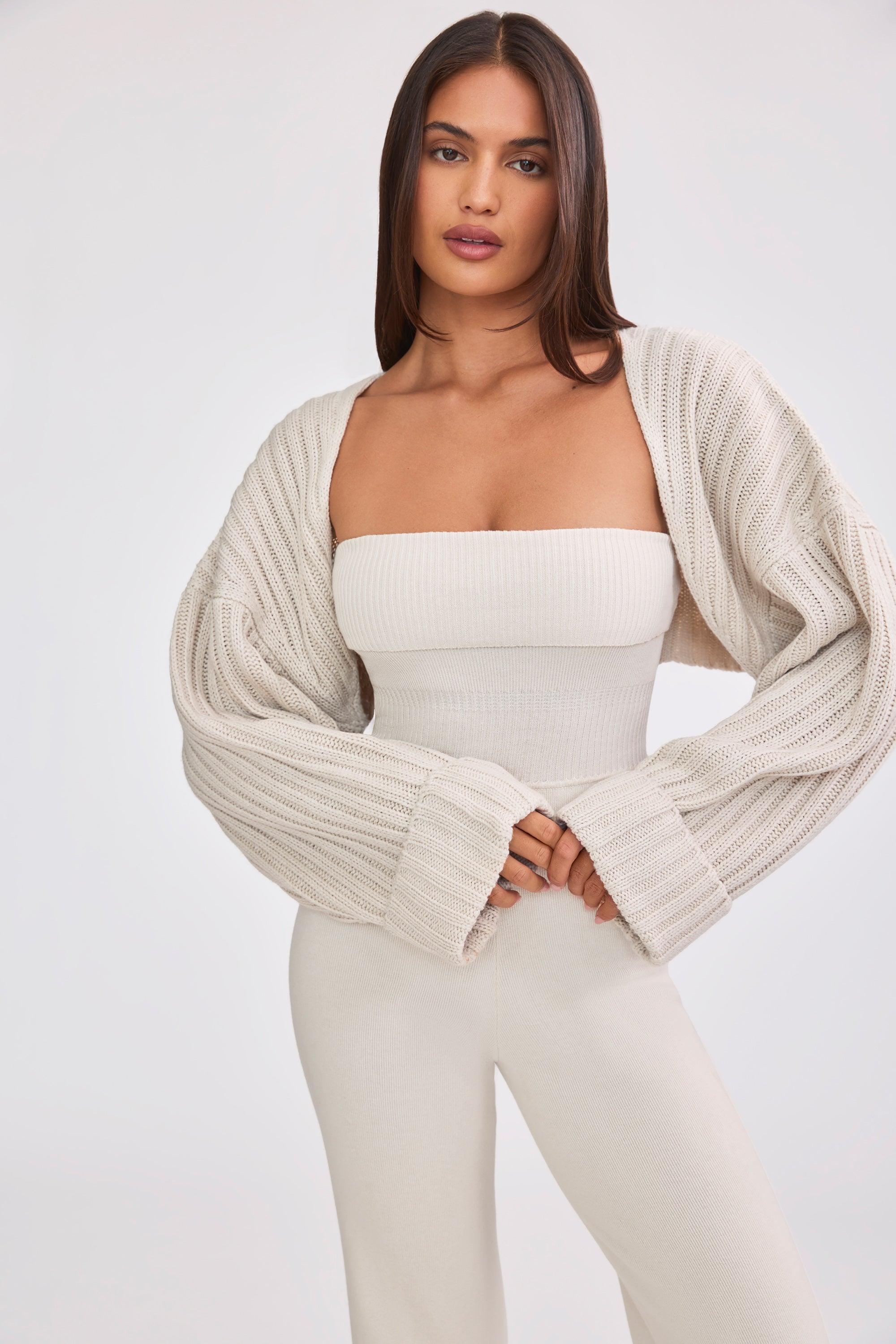 Oversized Chunky Knit Shrug in Cream Product Image