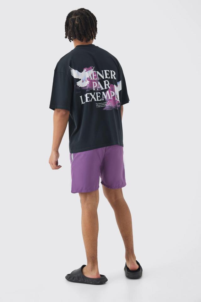 Oversized Boxy Extended Neck Bird Graphic T-shirt & Swim Set | boohooMAN USA Product Image