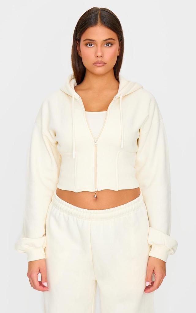 Cream Cinched Waist Cropped Zip Up Hoodie Product Image