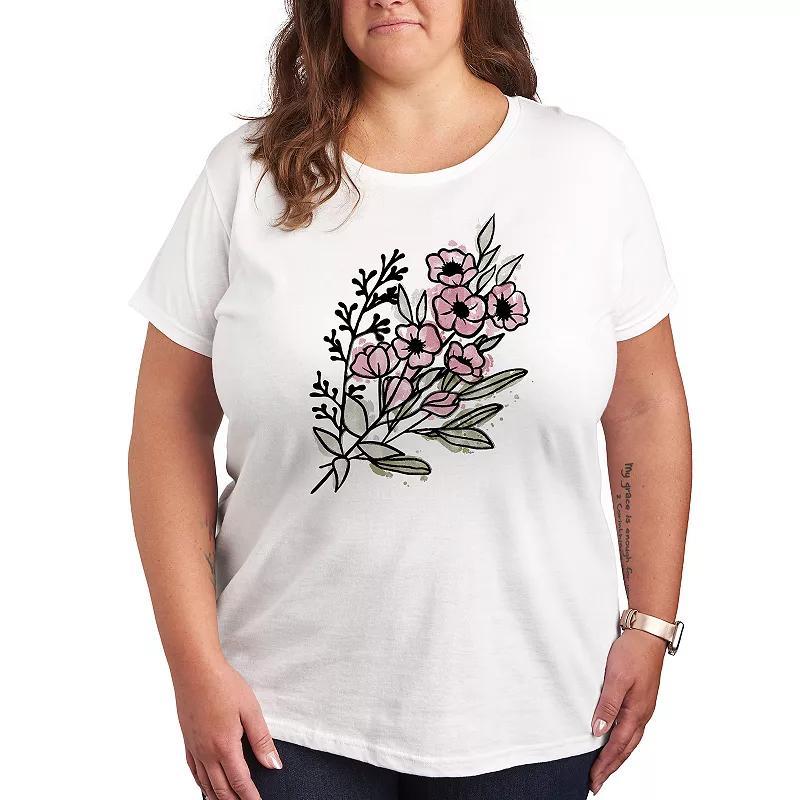 Plus Watercolor Flowers Graphic Tee, Womens Product Image