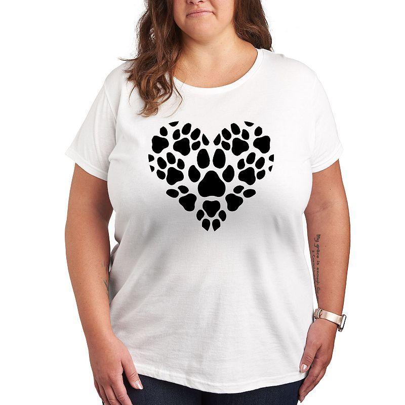 Plus Pawprint Heart Graphic Tee, Womens Grey Gray Product Image