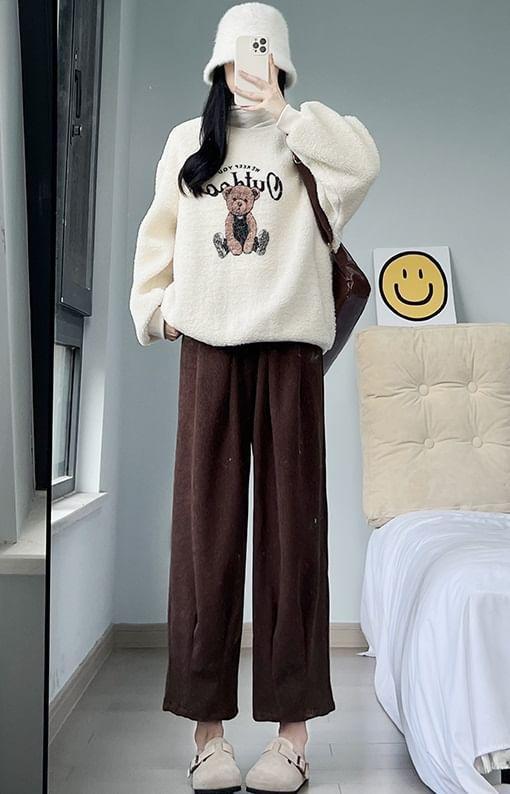 High Rise Plain Wide Leg Pants Product Image