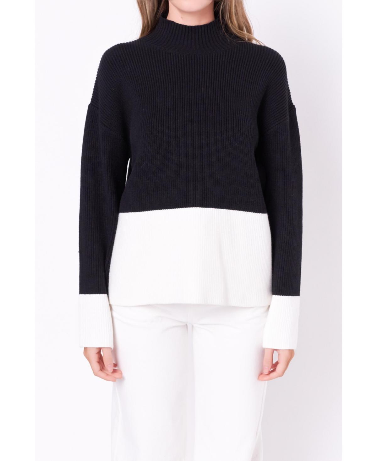 Womens Bicolor High Collar Sweater - Black Product Image