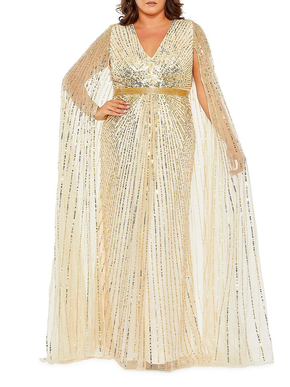 FABULOUSS BY MAC DUGGAL Sequin Long Cape Sleeve Gown Product Image