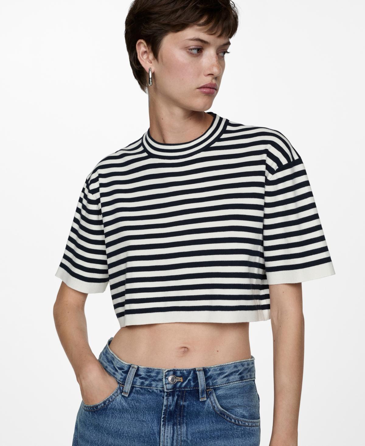 Mango Womens Crop Striped Sweater Product Image