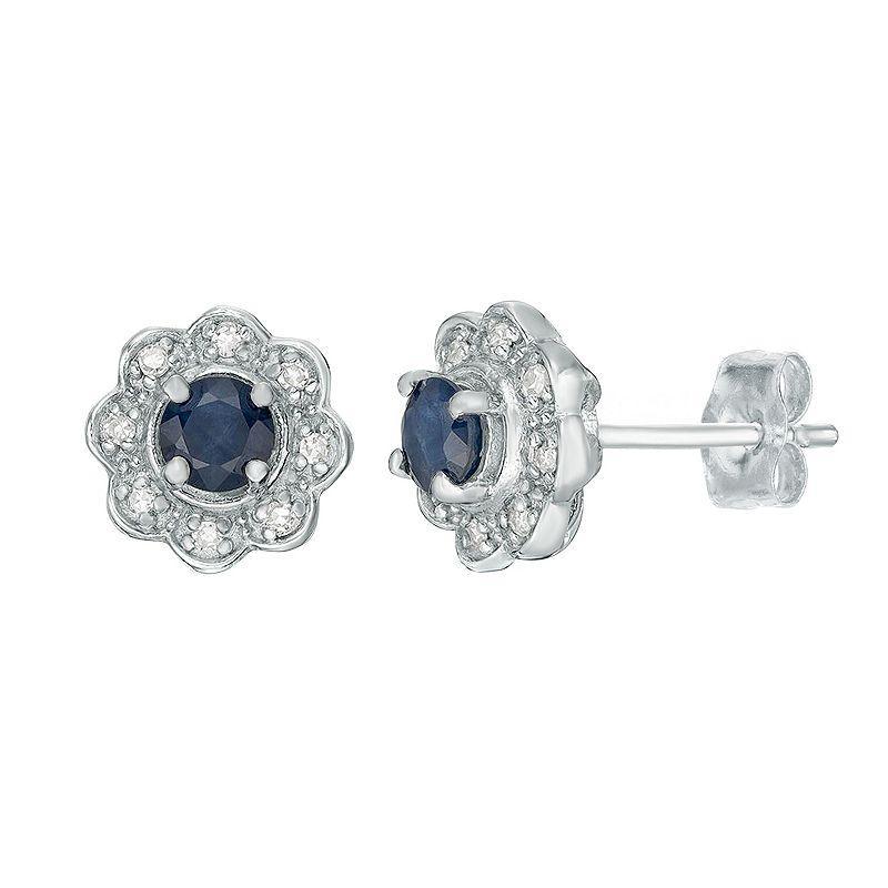 Gemminded Sterling Silver Sapphire & Diamond Accent Stud Earrings, Womens Product Image