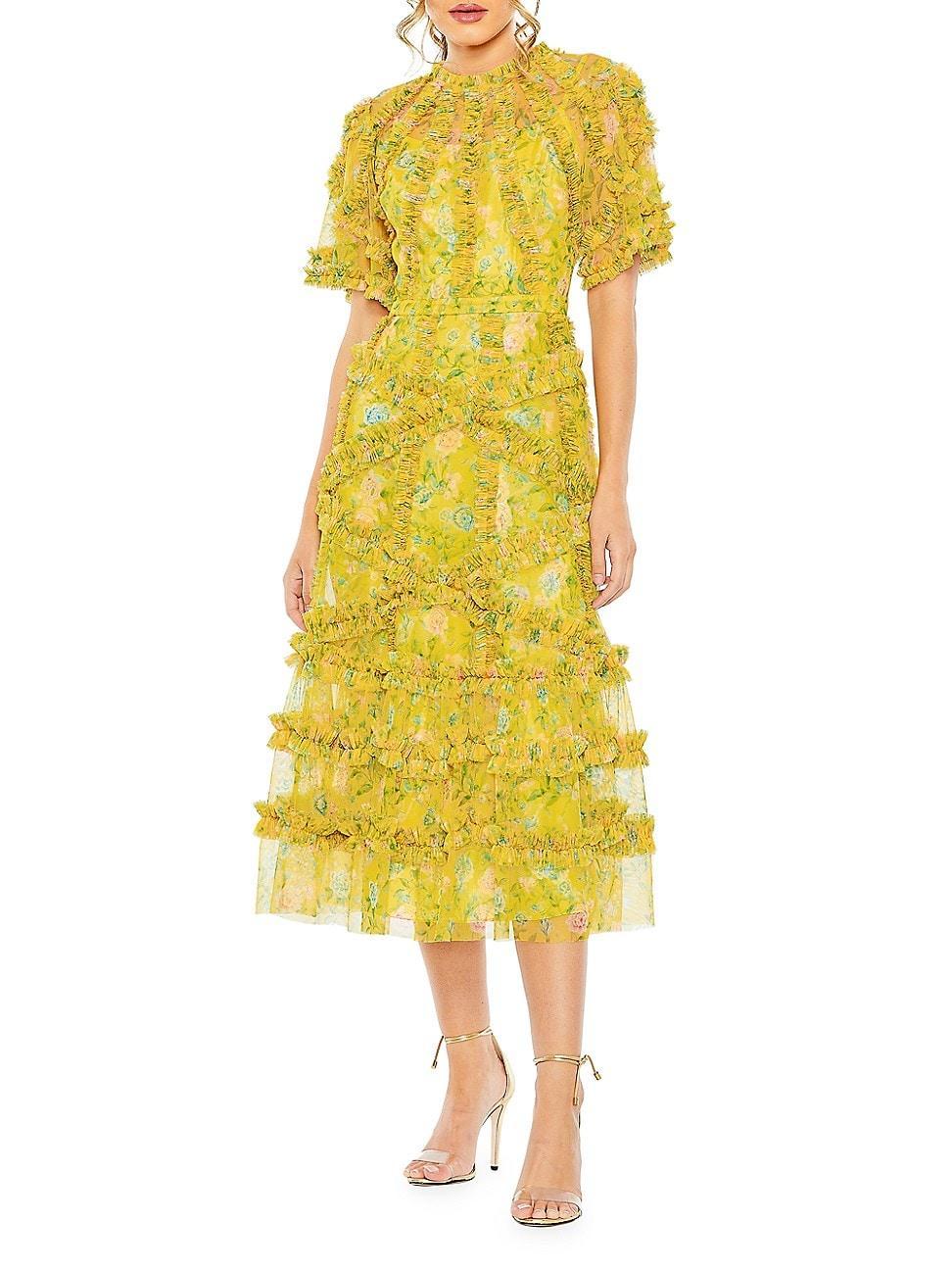 Womens Floral Flutter Sleeve Mesh Print Dress Product Image