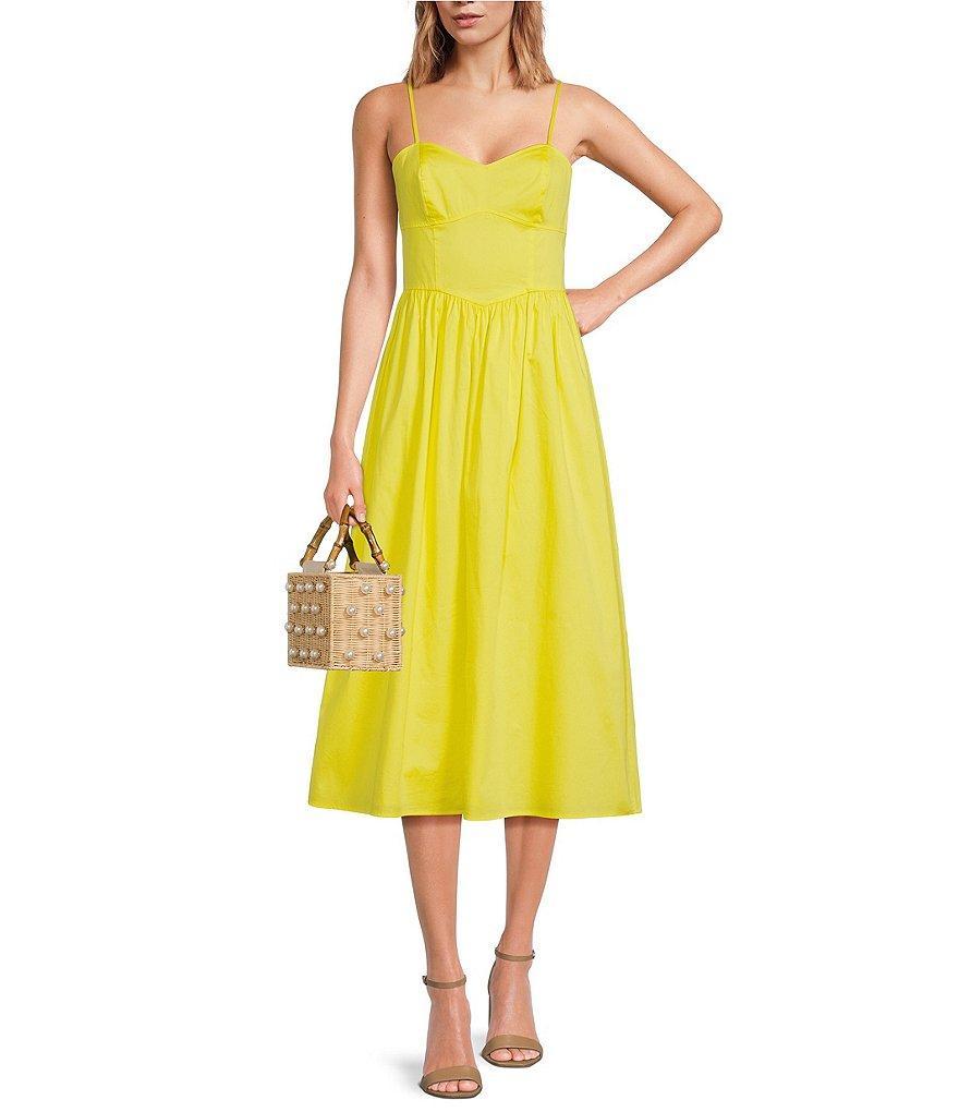 French Connection Florida Strappy Sweetheart Neck Sleeveless Side Pocket A-Line Midi Dress Product Image