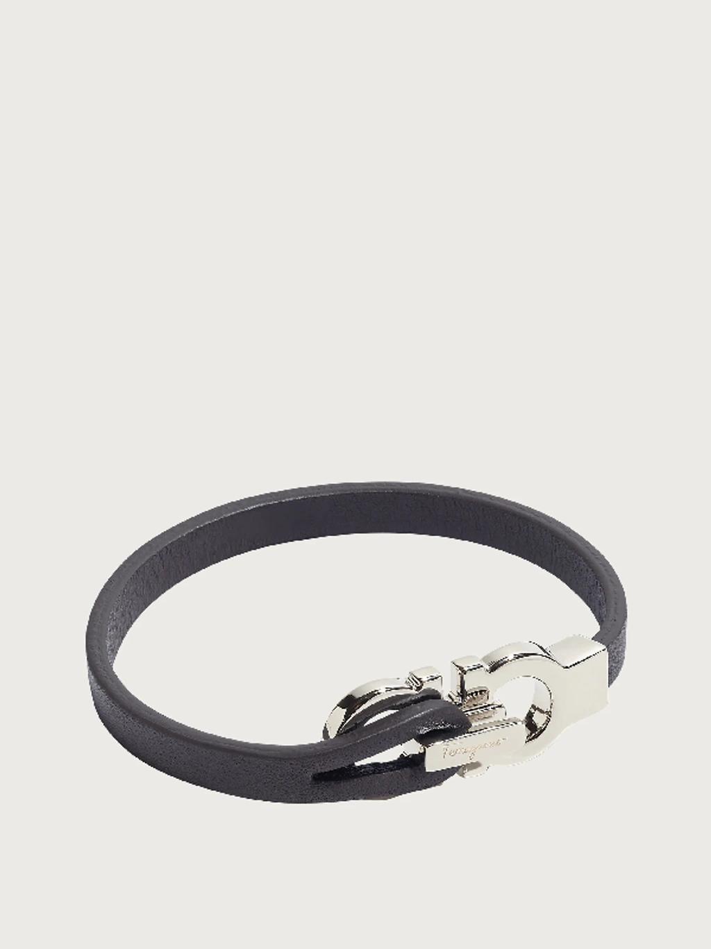 FERRAGAMO Men's Leather Bracelet With Gancini Clasp In Black Product Image