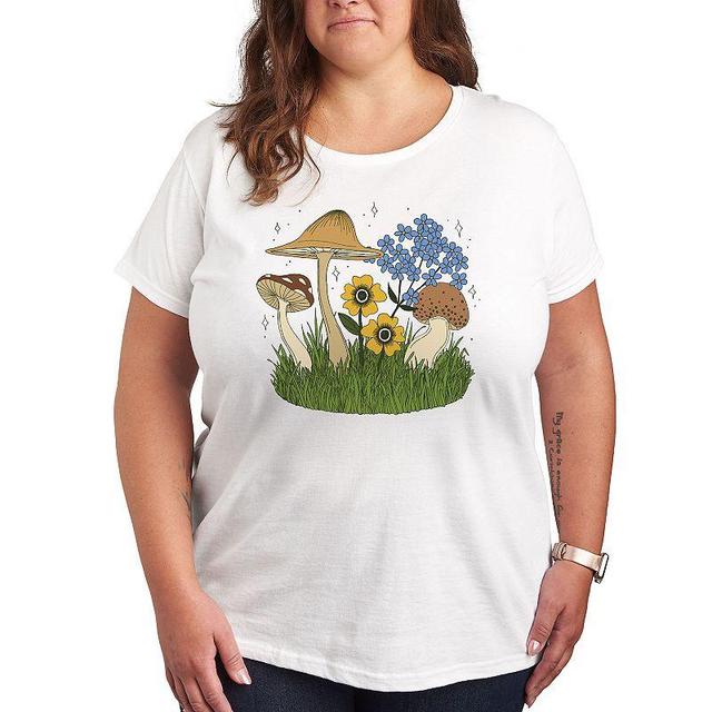 Plus Colorful Mushrooms and Flowers Graphic Tee, Womens Product Image