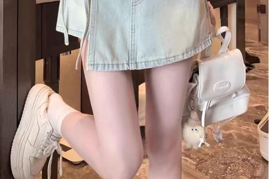 Mid Rise Washed Asymmetrical Denim Skort Product Image