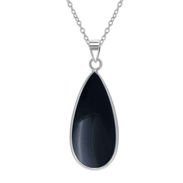 Aleure Precioso Sterling Silver Pear Shaped Gemstone Drop Pendant Necklace, Womens Black Product Image