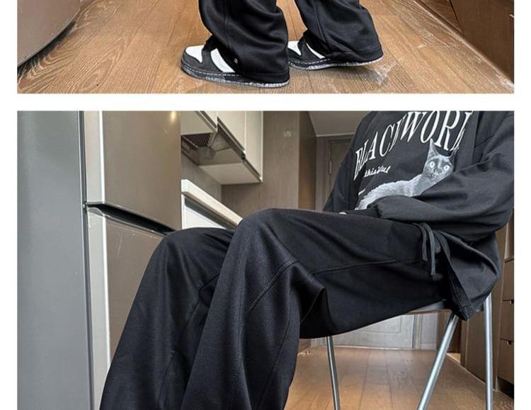 Drawstring Waist Plain Straight Leg Sweatpants Product Image