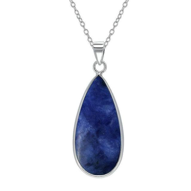 Aleure Precioso Sterling Silver Pear Shaped Gemstone Drop Pendant Necklace, Womens Blue Product Image