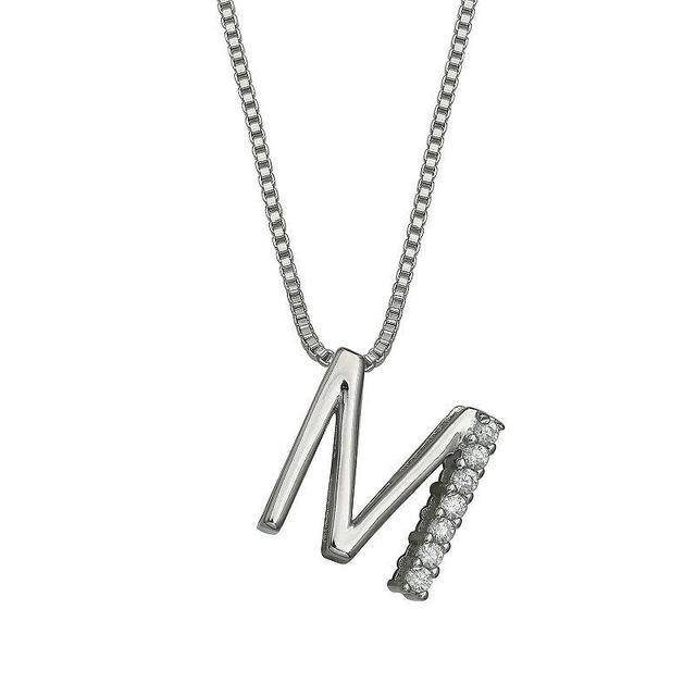 PRIMROSE Sterling Silver Cubic Zirconia Initial Pendant Necklace, Womens White Product Image