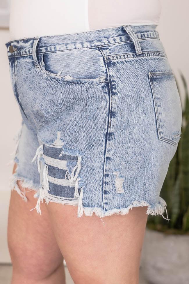 Patient Timing High Rise Distressed Acid Wash Denim Shorts FINAL SALE Product Image