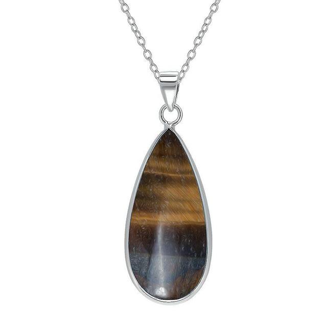 Aleure Precioso Sterling Silver Pear Shaped Gemstone Drop Pendant Necklace, Womens Brown Product Image