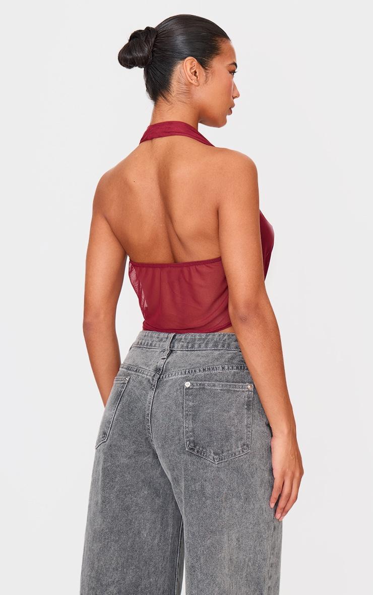 Burgundy Mesh Halter Neck Top Product Image