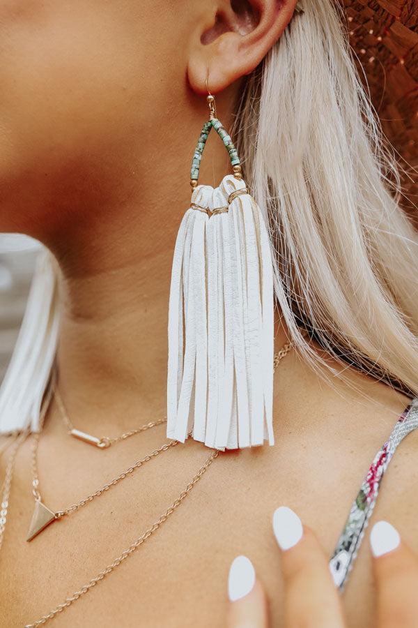 The Laguna Long Tassel Earrings in White Product Image