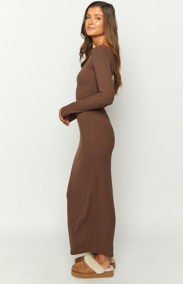 Lily Brown Long Sleeve Maxi Dress Product Image