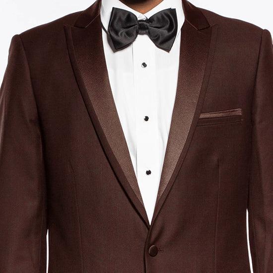 (38L, 40R, 42S, 44R, 44S, 48L) Brown Slim Fit 2 Piece Tuxedo With Satin Peak Lapel Product Image