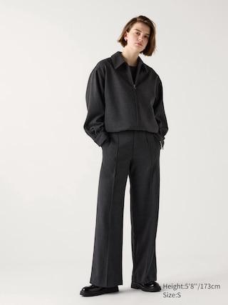 Womens Brushed Jersey Wide Pants Dark Gray Small UNIQLO US Product Image