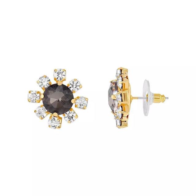 Emberly Flower Stud Earrings, Womens, Yellow Gold Tone Black Product Image