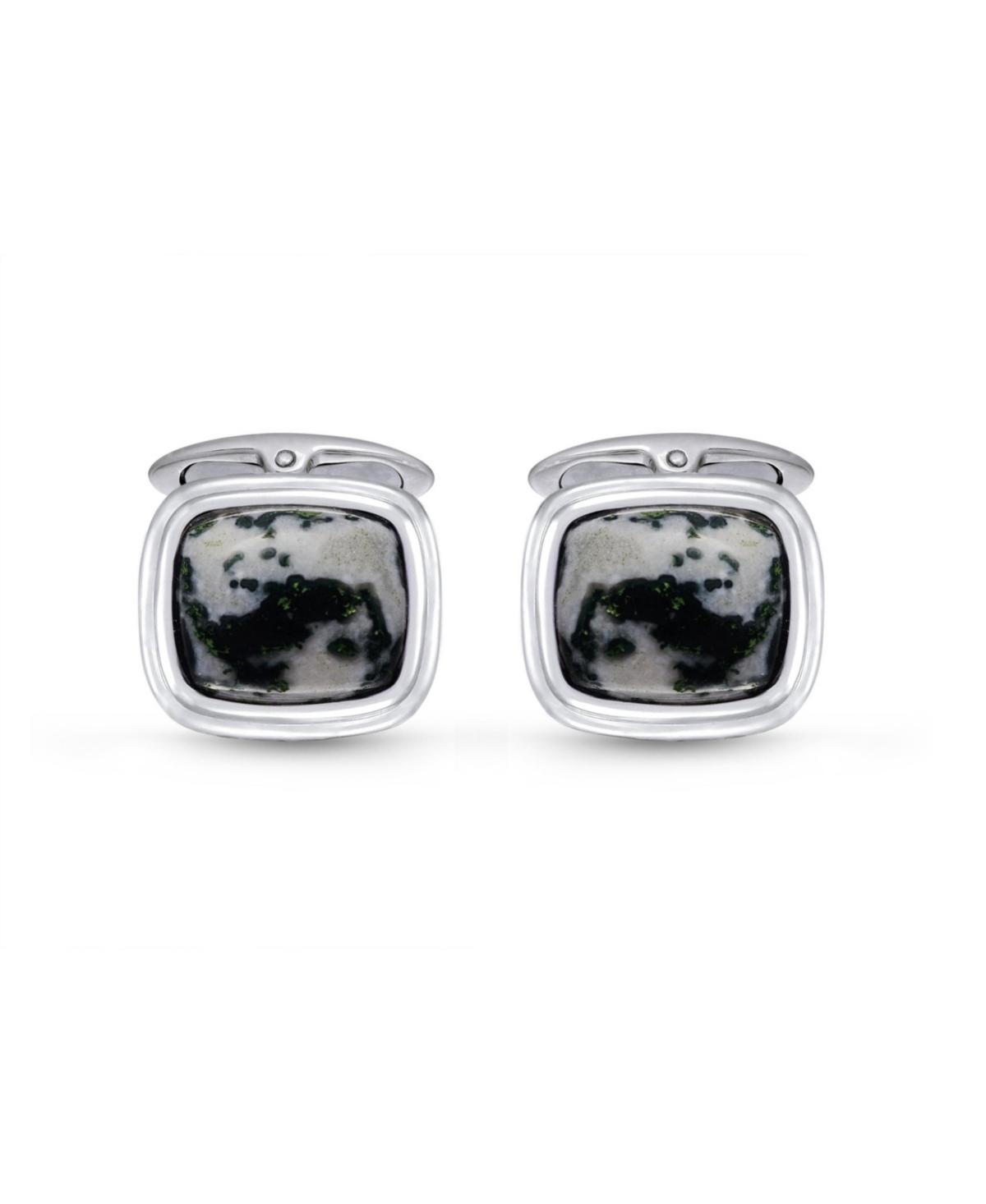 LuvMyJewelry Tree Agate Gemstone Sterling Silver Black Rhodium Plated Men Cufflinks - White Product Image