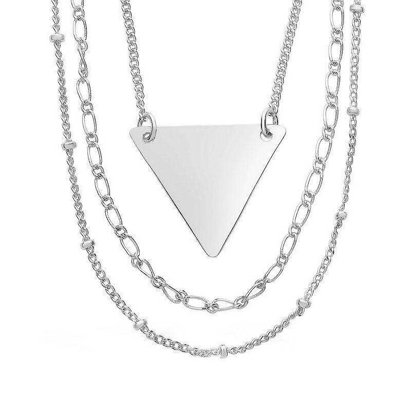 Triple Chain Layered Triangle Necklace, Womens, Silver Product Image