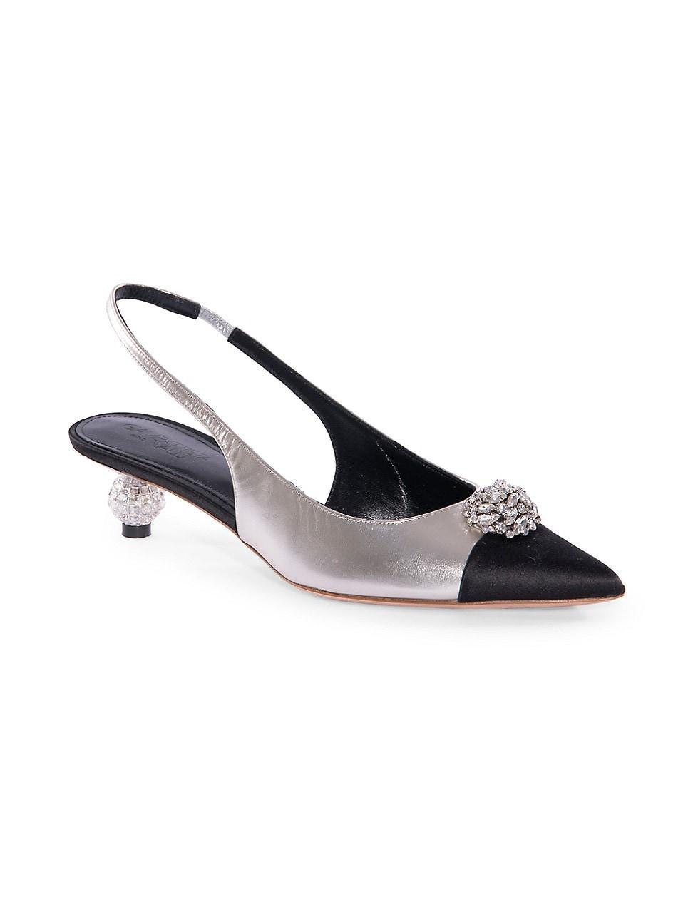 Womens 35MM Embellished Leather Slingback Pumps Product Image