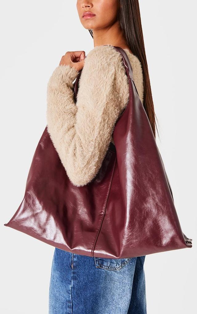 Burgundy Crinkle PU Oversized Slouchy Tote Bag Product Image