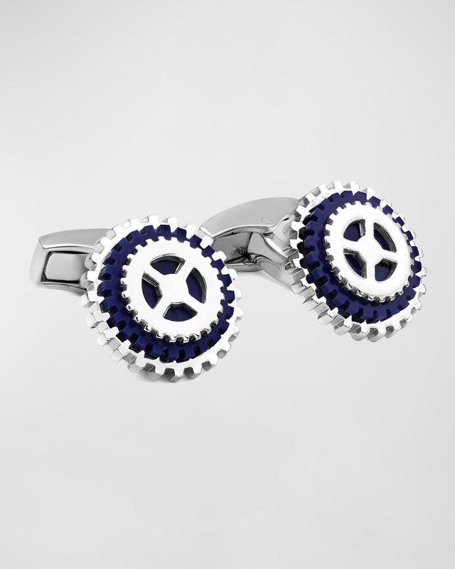 Mens Lapis and Silver Rotating Gear Cufflinks Product Image