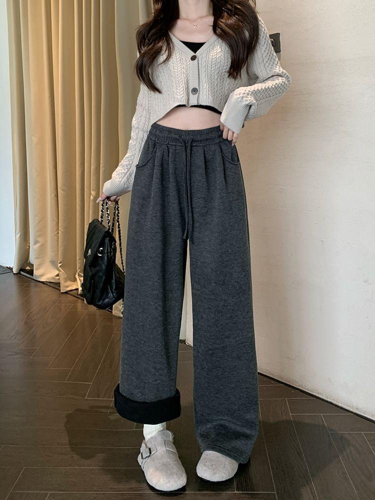 High Waist Plain Wide Leg Pants Product Image