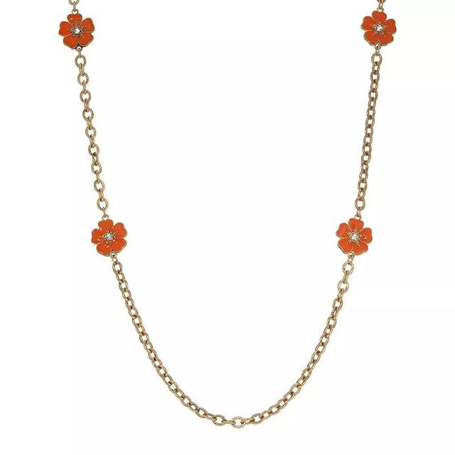 1928 Enamel & Crystal Flower Station Necklace, Womens, Orange Product Image