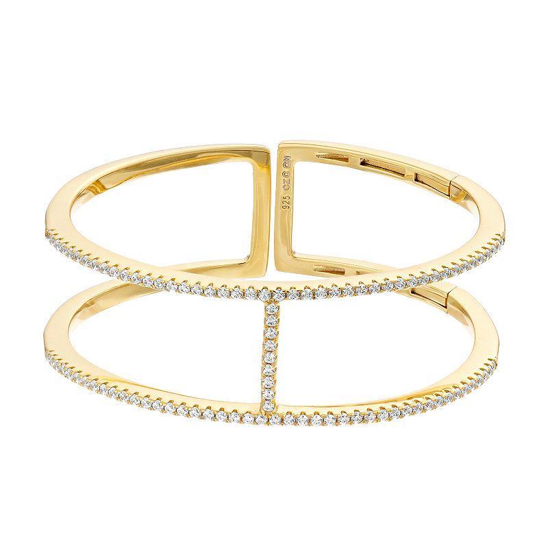 14k Gold Over Silver Cubic Zirconia Two-Row Cuff Bracelet, Womens, Gold Tone Product Image