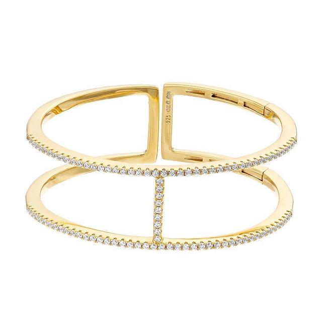 14k Gold Over Silver Cubic Zirconia Two-Row Cuff Bracelet, Womens, Gold Tone Product Image